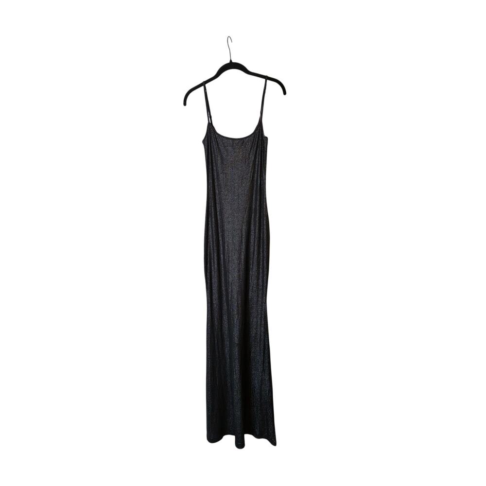 SKIMS Soft Lounge Black Shimmer Long Slip Dress Size Large Minimalist Sexy - Picture 2 of 8